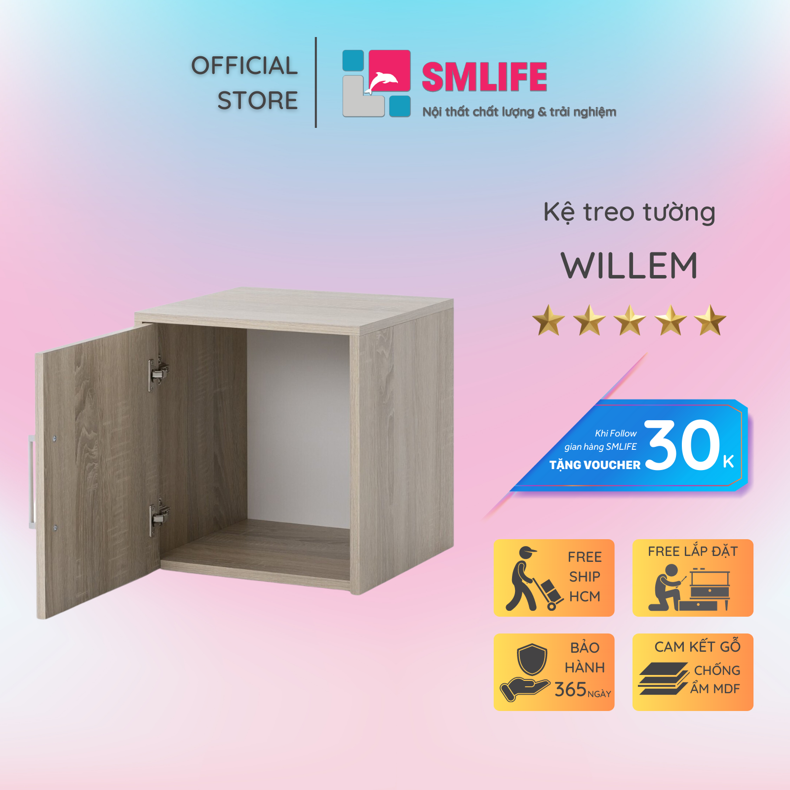 Kệ gỗ trang trí phòng khách gia đình SMLIFE Willem