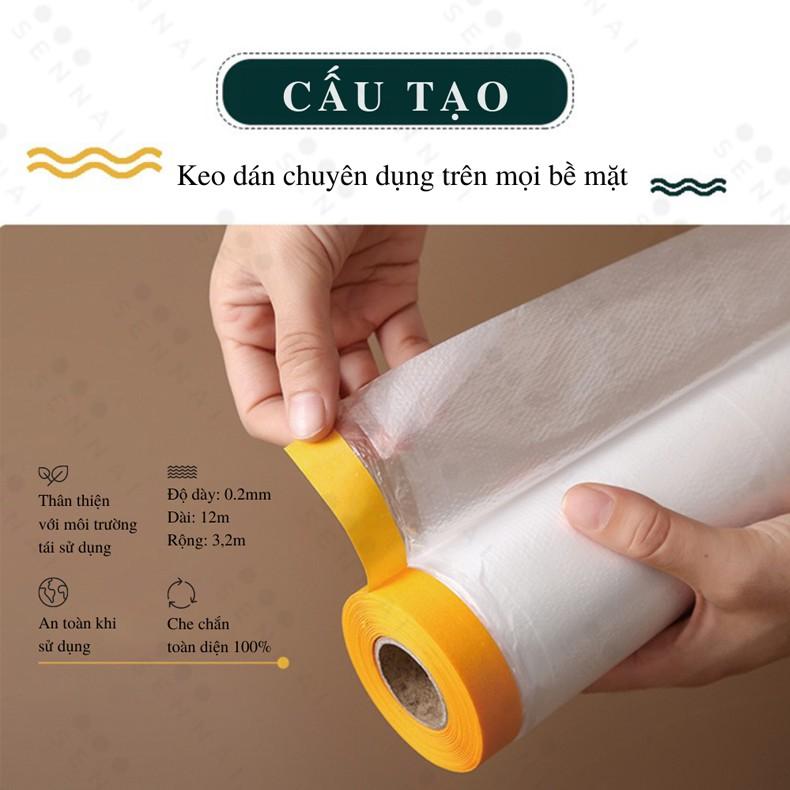 Màng Bọc Nilong Che Chắn Bụi Đa Năng SENNAI Kích Thước 3.2m x 12m Có Keo Dán Cố Định