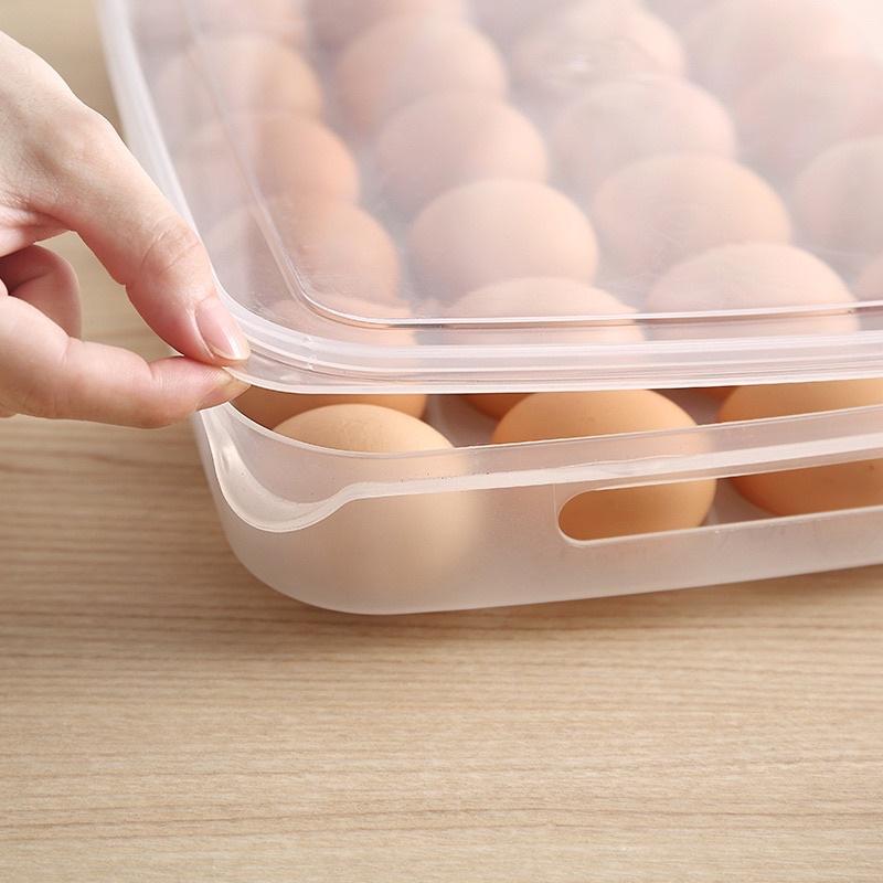 Hộp đựng trứng gà trứng vịt 24 ô để tủ lạnh tiết kiệm không gian - Khay đựng trứng có nắp đậy tiện lợi bảo quản trứng