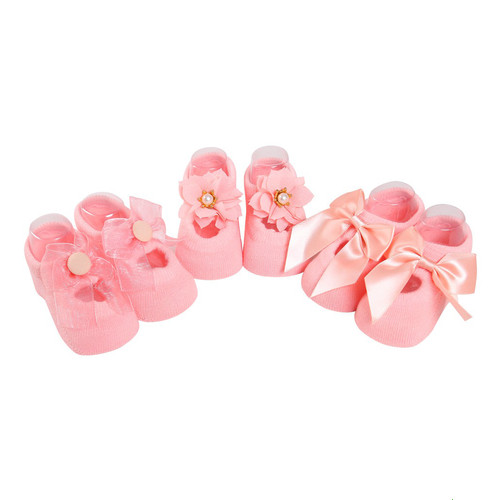 Set 3 Đôi Tất Hài Có Đế Chống Trơn Trượt Hàn Quốc Xinh Xắn Cho Bé Gái