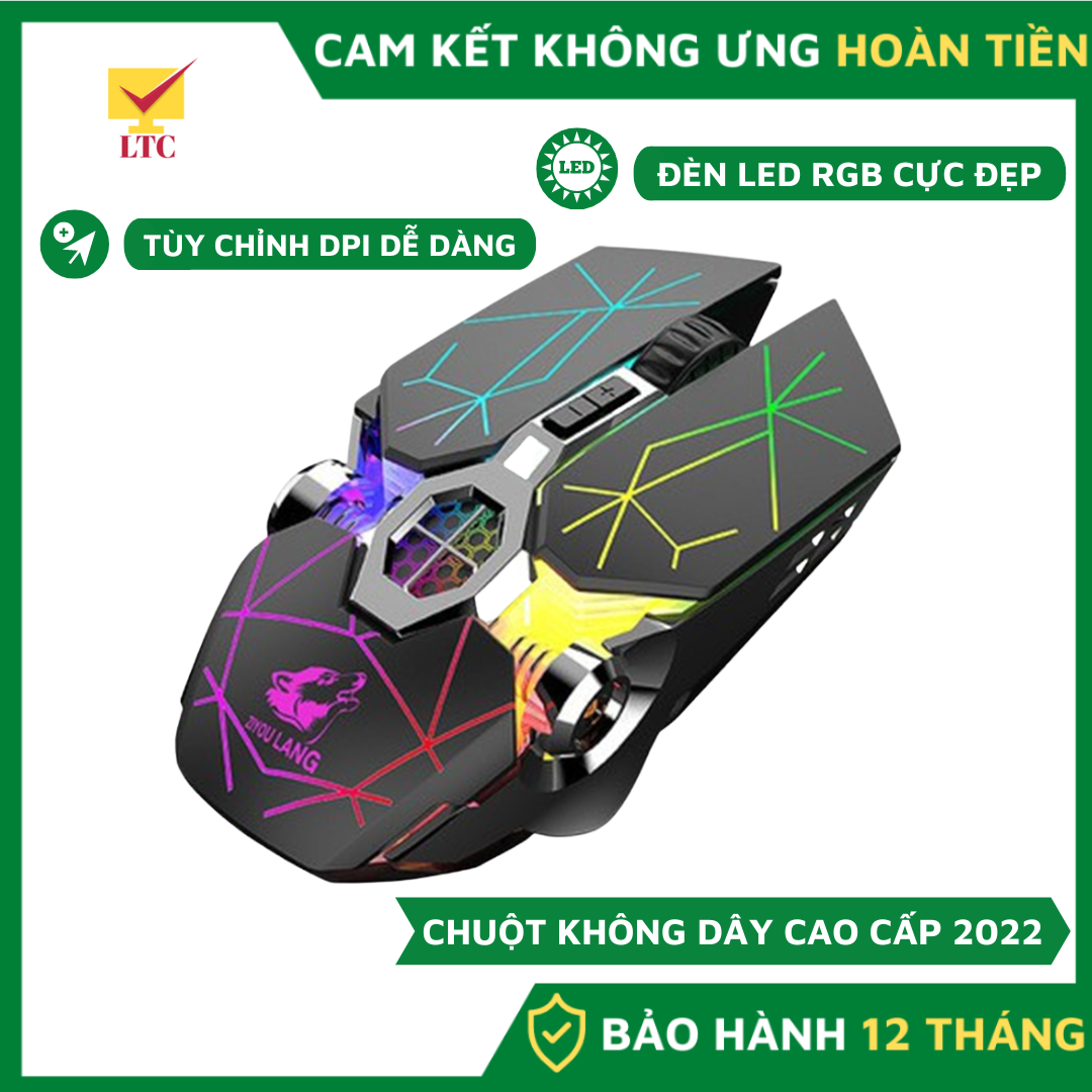 Chuột không dây gaming LTC X13 RPO 2022 có đèn led RGB cực đẹp,chuột gõ cực êm, sử dụng cho máy tính, pc, laptop