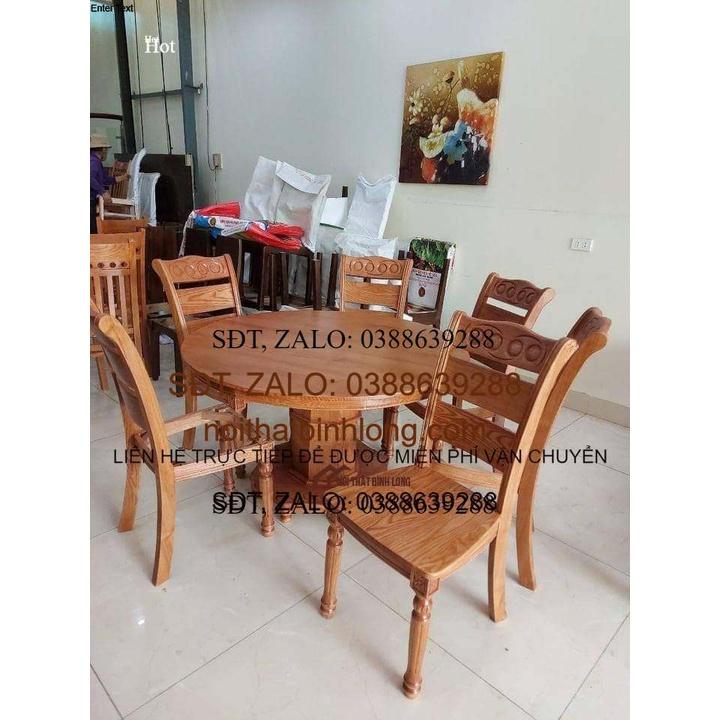 Bàn ghế ăn bàn tròn 6 ghế gỗ sồi nga