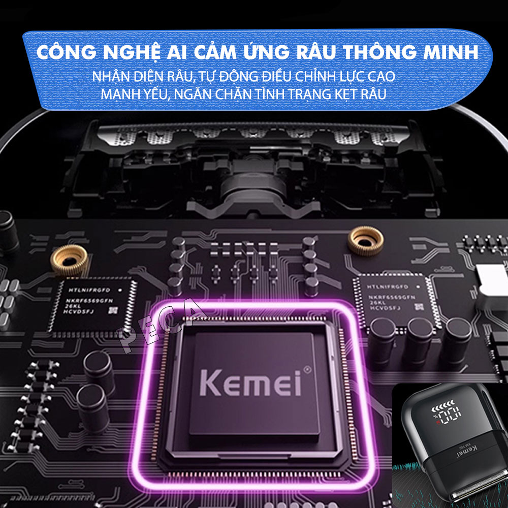 Máy cạo râu mini lưỡi kép Kemei KM-T82 màn hình LCD, công suất 5w mạnh mẽ cảm biến râu thông minh - Hàng chính hãng