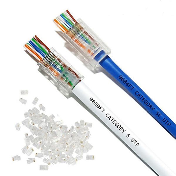 Bộ 100 Đầu Mạng RJ45 Xuyên Thấu Pass Through Và 100 Chụp Mạng Trong Suốt Dùng CAT5, CAT6 - Hàng Chính Hãng