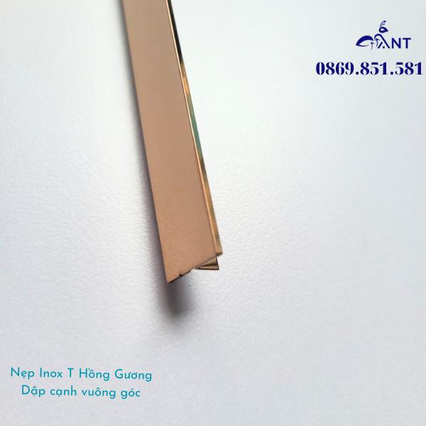 Nẹp T Inox 304 Hồng Gương, nẹp inox chữ T bào chấn vuông cạnh, dày 0.8li, thanh dài 2m44, dễ thi công