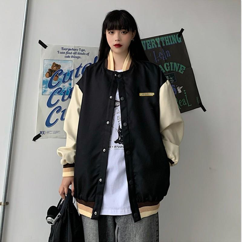 Áo bomber nữ form rộng, Áo khoác nữ bomber ulzzang màu đen dài tay mặc nhà đi chơi đi học thời trang hàn quốc