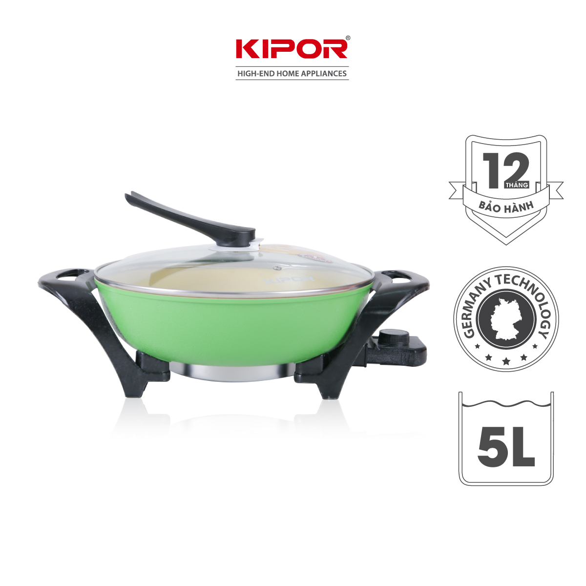 Nồi lẩu điện đa năng KIPOR KP-LD3211 - Lòng nồi chống dính WHITFORD cao cấp, nắp vung thuỷ tinh chịu nhiệt tay cầm chống đổ - Hàng chính hãng