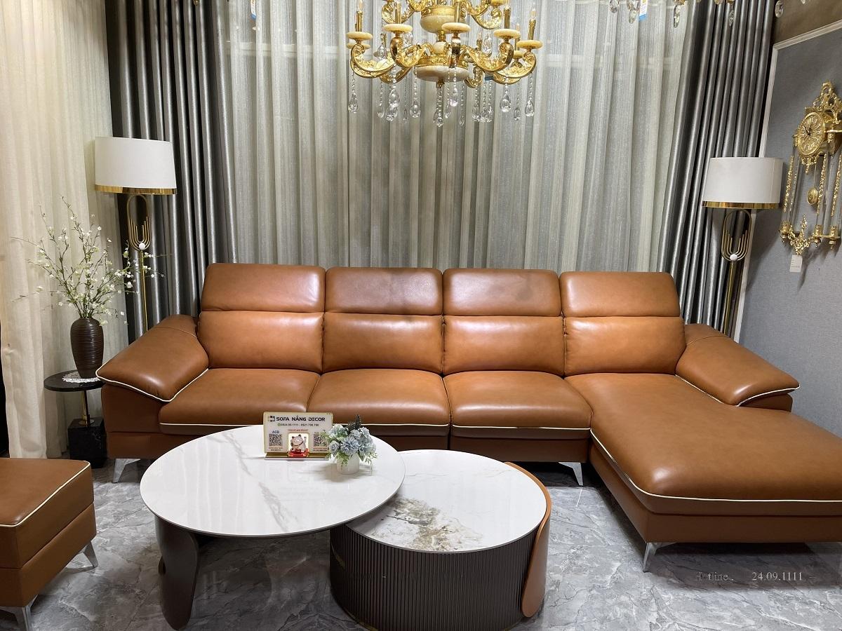 Sofa góc L da bò Italy Juno sofa 4 chỗ ngồi màu nâu cam SFLCT04 3m3 x 1m6 hàng cao cấp chuẩn da bò nhập khẩu Ý