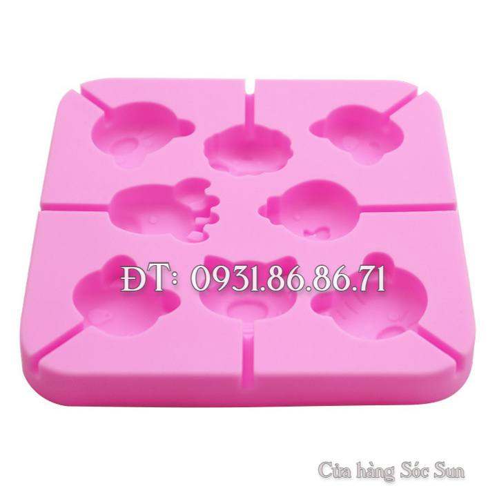 Khuôn silicon 8 con gà, gấu, cừu, heo, mèo – Mã số 1346