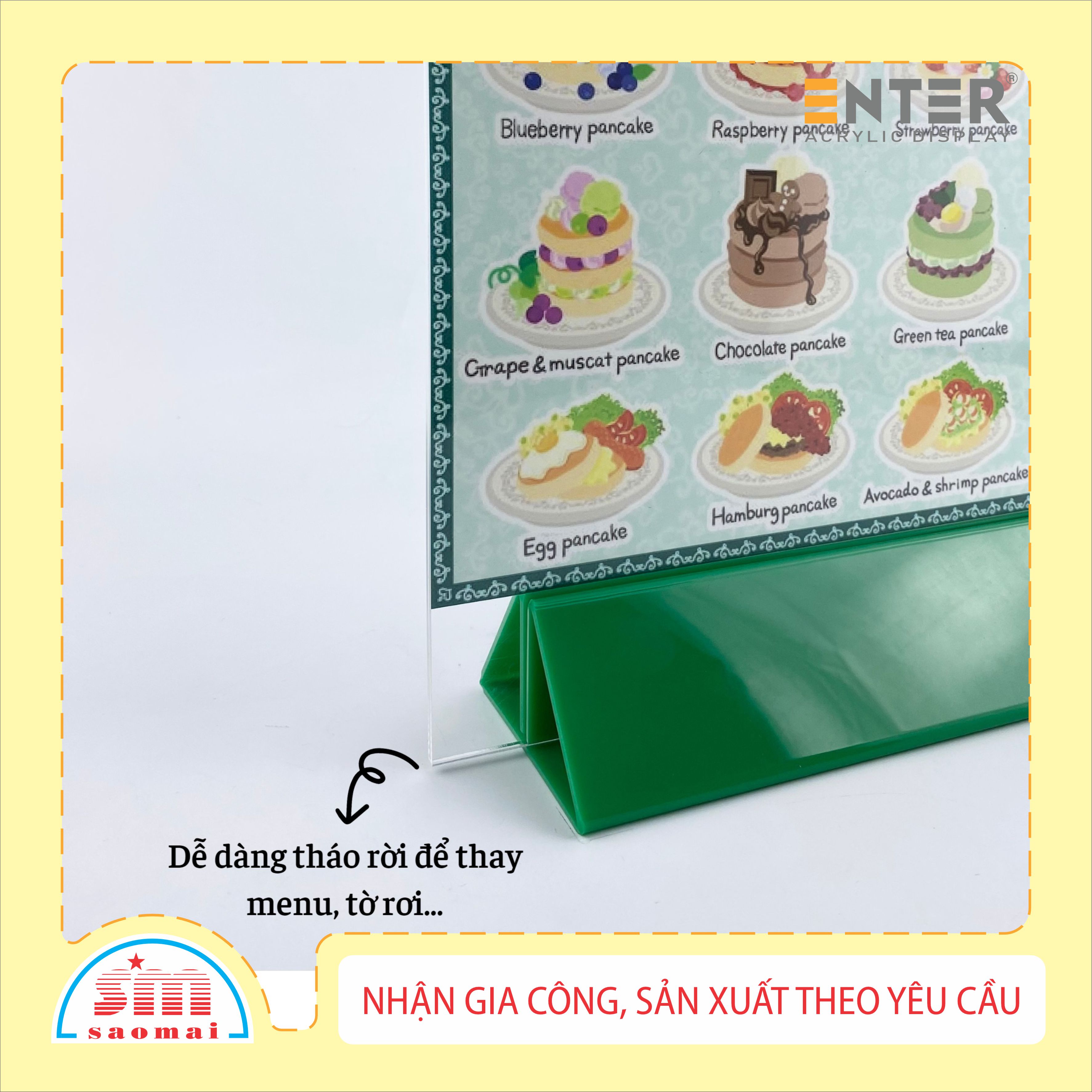 Kệ mica 2 mặt Enter E09-A LR 100x200mm đế lùa uốn chân chữ A