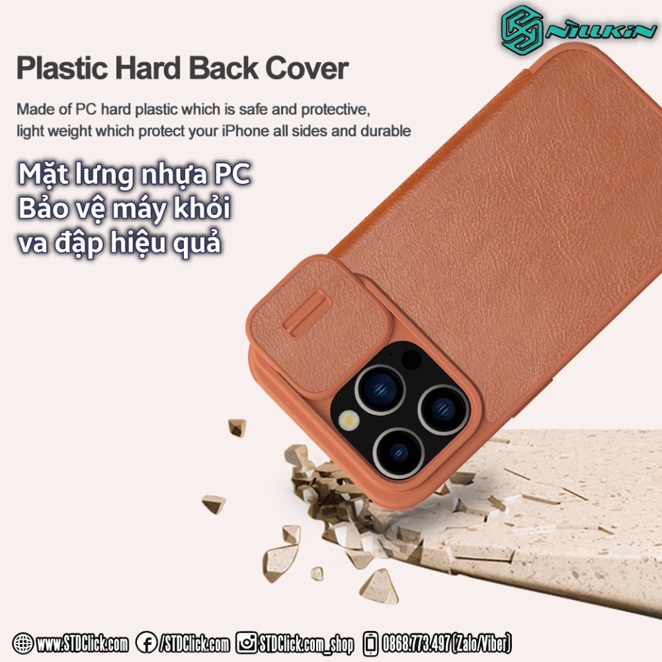 BAO DA DÀNH CHO ĐIỆN THOẠI IPHONE 15 PRO MAX - 15 PRO NILLKIN QIN PRO leather BẢO VỆ CAMERA