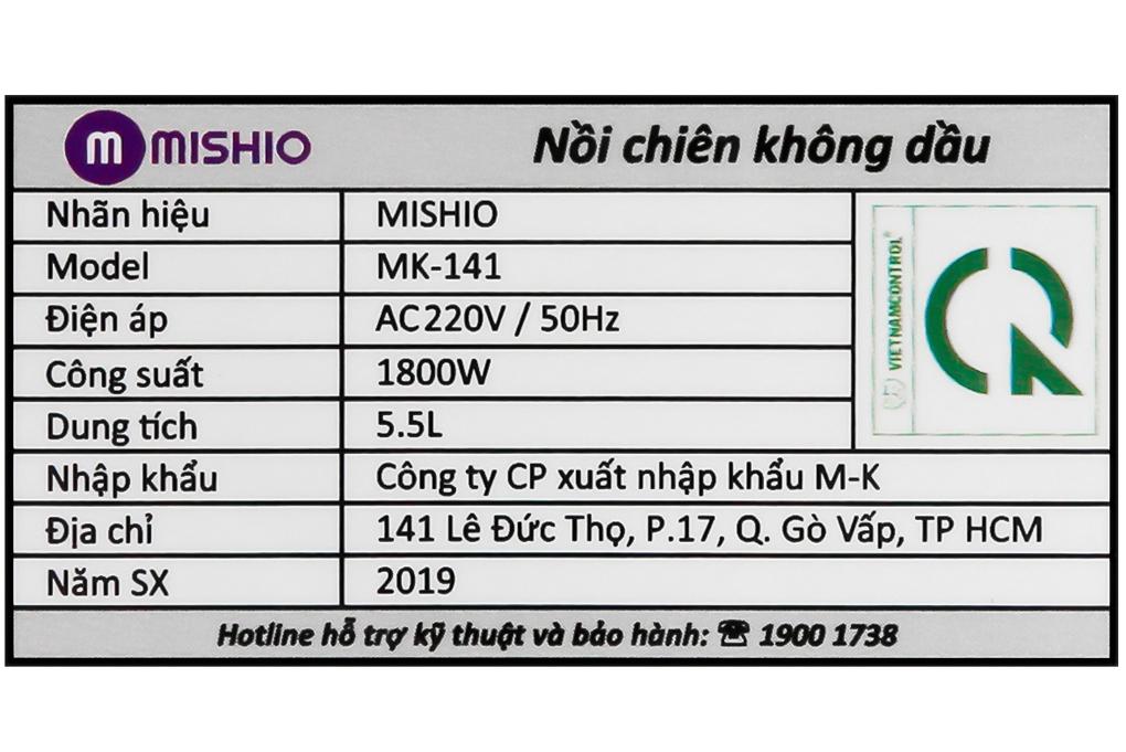 Nồi chiên không dầu Mishio MK141 5.5L (1800W) - Hàng chính hãng