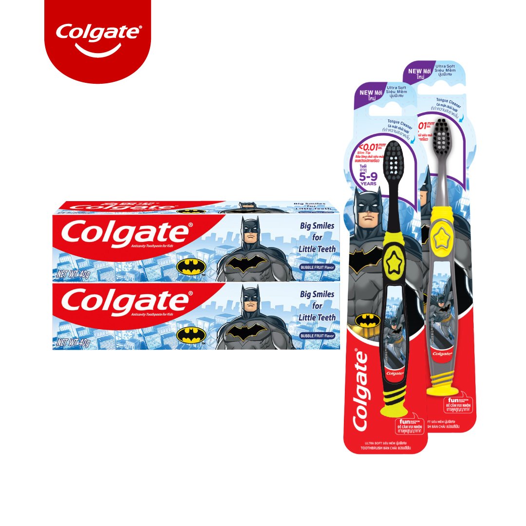 Bộ 2 kem đánh răng 40g và bàn chải Colgate cho trẻ em Batman