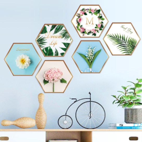 Decal trang trí tường - Khung tranh hoa lá hiện đại