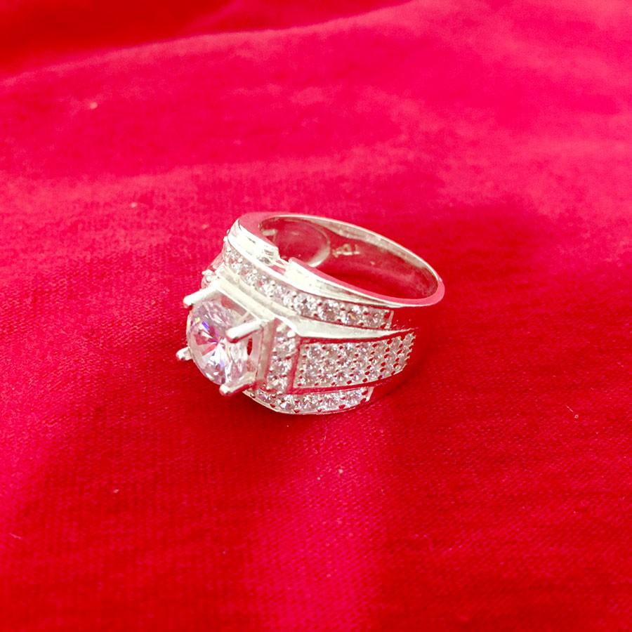 Nhẫn nam bạc ta gắn đá kim cương nhân tạo 6ly cao cấp trang sức Bạc Quang Thản -QTNA7