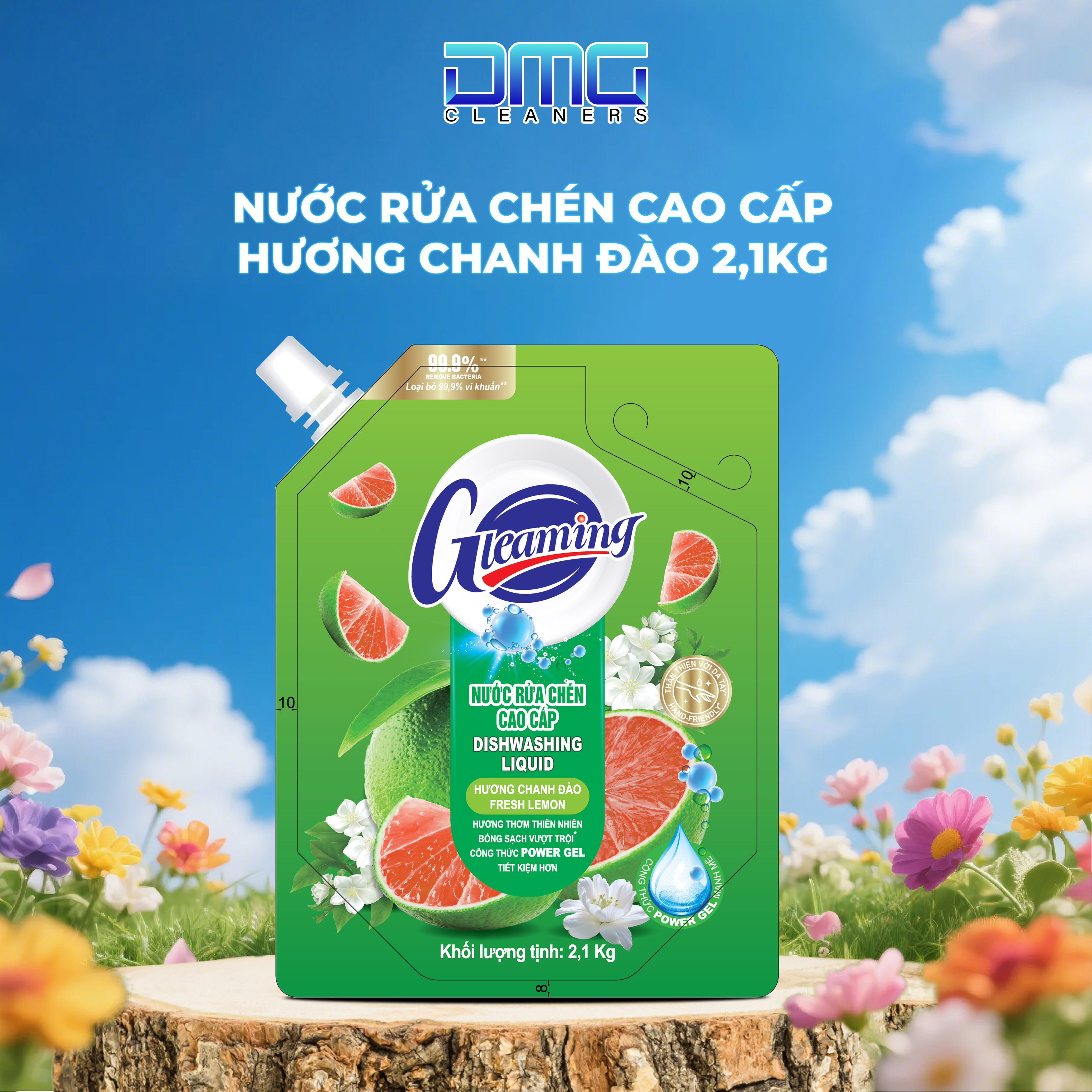 Túi Nước Rửa Chén Bát Cao Cấp Gleaming 2,1Kg Hương Chanh Đào