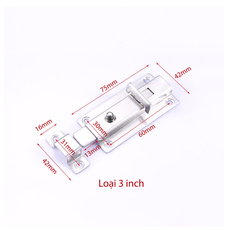 Chốt cửa ngang bằng inox không gỉ 3 inch; 4 inch tùy chọn (có nút ấn tự nhả - loại nhỏ)