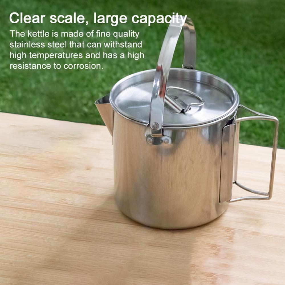 Outdoor Stainless Steel Kettle Folding Handle Camping Hung Pot Portable Coffee Pot Picnic Cooker 1.2L Teapot Cooking Accessory