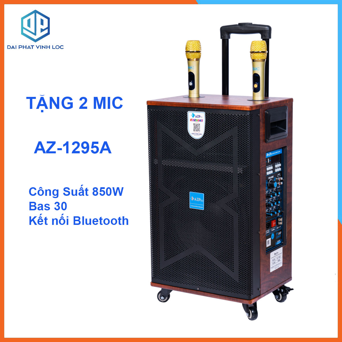 Loa Kéo Karaoke Công Suất Lớn 850W Thu Âm Được | Loa Kéo Giá Rẻ AZPro AZ-1295A Bass 3 tấc| Loa Kéo Bluetooth Đọc Được Usb Tặng 2 Micro Chống Hú Cao Cấp | Loa Hát Karaoke Hay