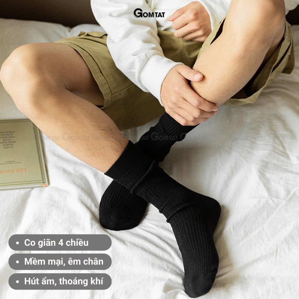 Tất vớ nam nữ đen trơn cổ ngắn, cổ trung, cổ cao phong cách basic, chất liệu cotton thoáng mát - FIVE