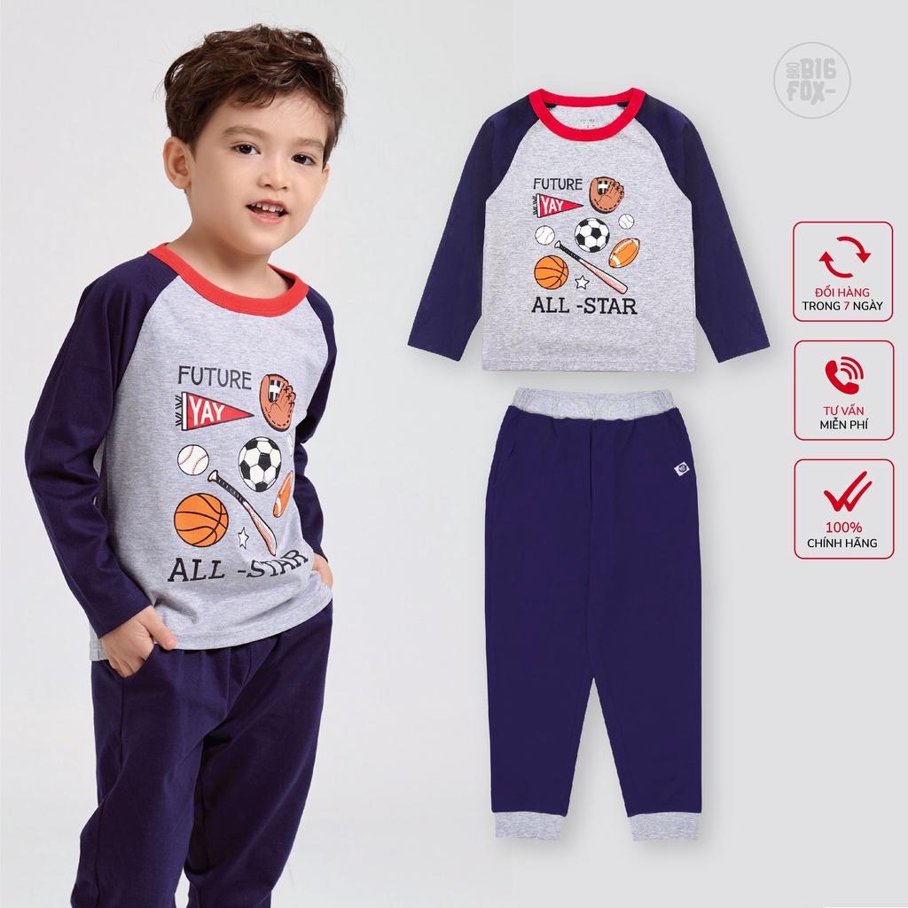 Bộ thu đông bé trai thể thao mặc nhà BIGFOX - MISS MEOW, bộ đồ dài tay trẻ em cotton thun từ 2 đến 8 tuổi 10kg - 26kg