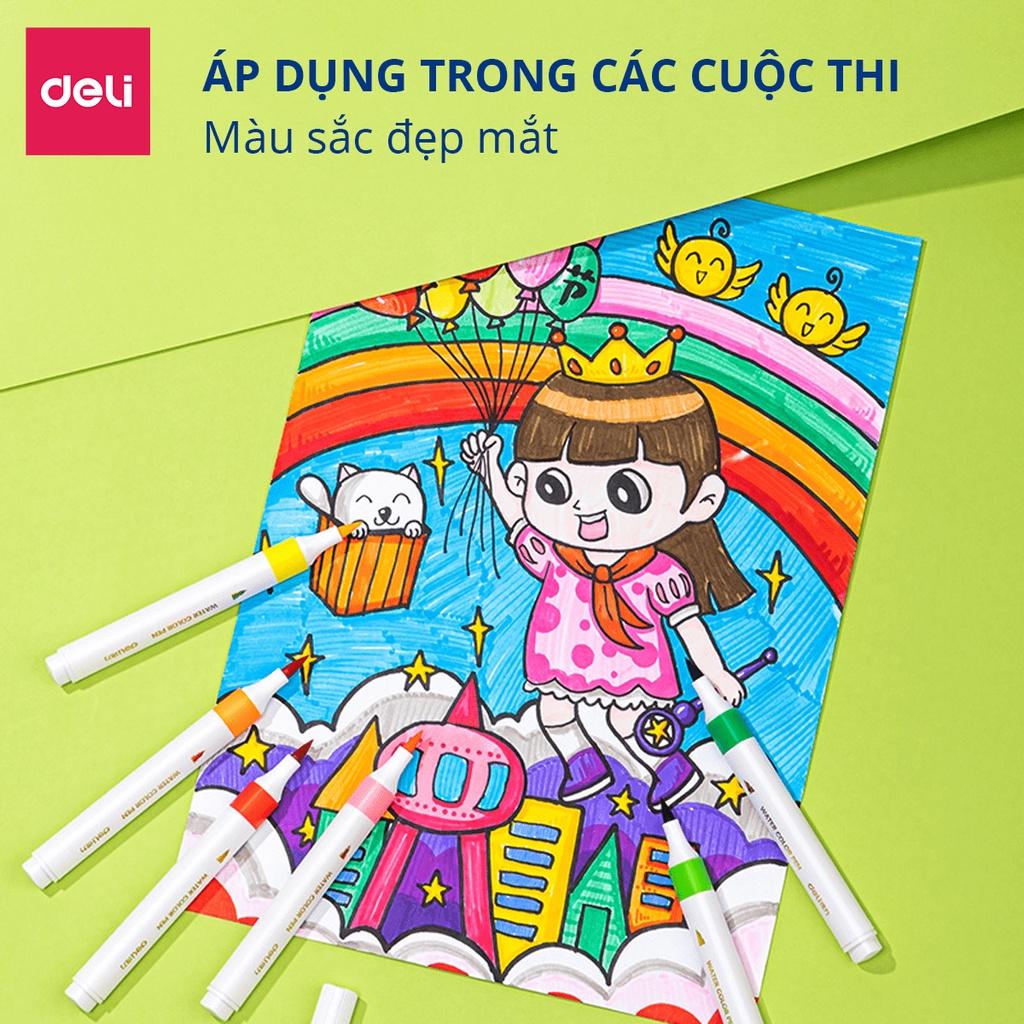 Bút Brush Bút Dạ Màu Marker Chuyên Viết Calligraphy Đầu Lông Mềm Dành Cho Học Sinh Deli - Họa Cụ Tô Màu Dạ An Toàn Cho Trẻ Em Kèm Túi Vải Họa Cụ Vẽ Tranh Cao Cấp Tô Màu Vẽ Tranh Manga Anime - HM651