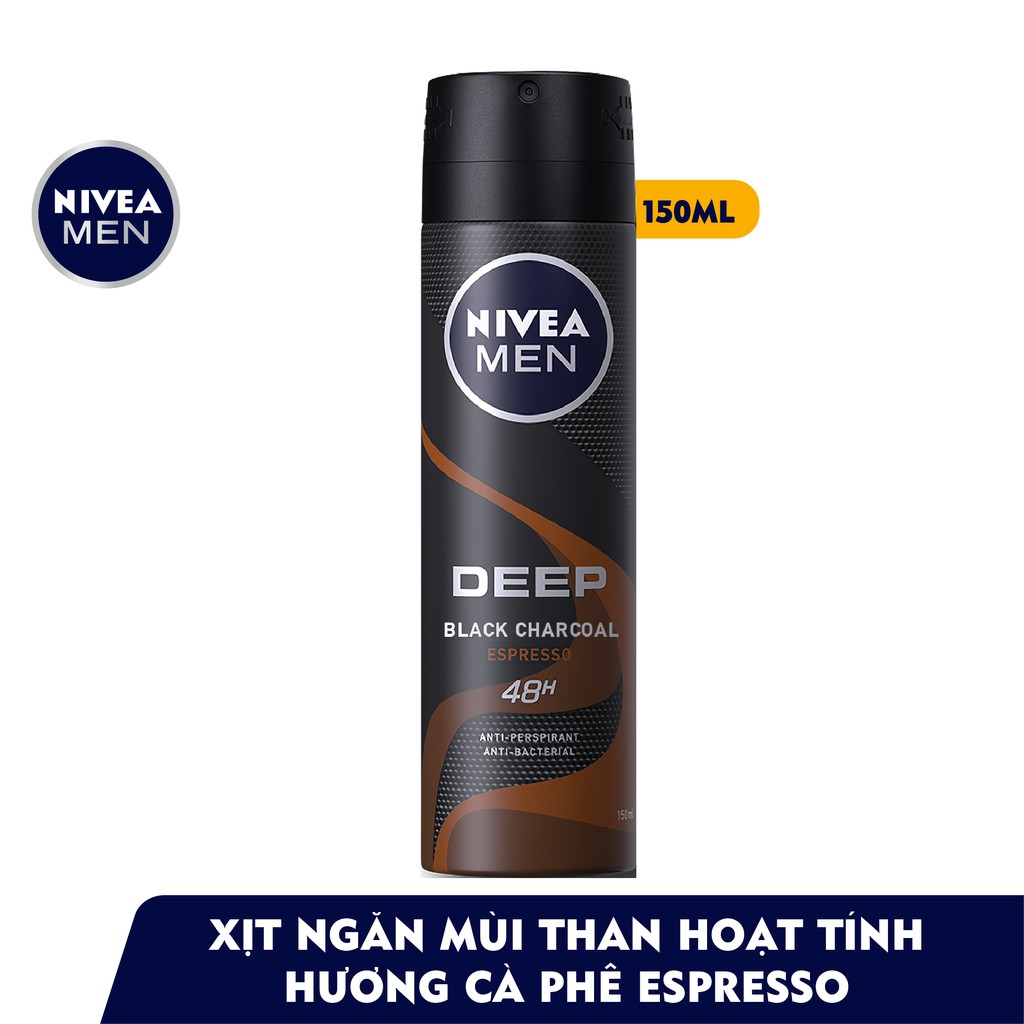 Bộ đôi Xịt Ngăn Mùi Nivea Men Deep Than Đen Hương Espresso (150ml x2)