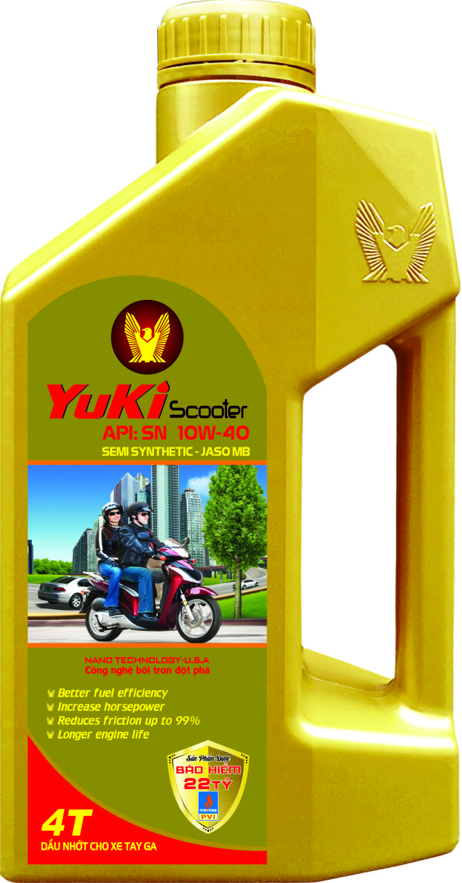 Nhớt xe Tay Ga Yuki Scooter 10W40 800ml + Tặng 1 tuýp nhớt hộp số Tay ga (trị giá 60k). API SN 10W40. công nghệ bôi trơn Nano Vận hành êm, bốc, tiết kiệm nhiêu liệu. Thích hợp các dòng TAY GA mới nhất ecoboss.