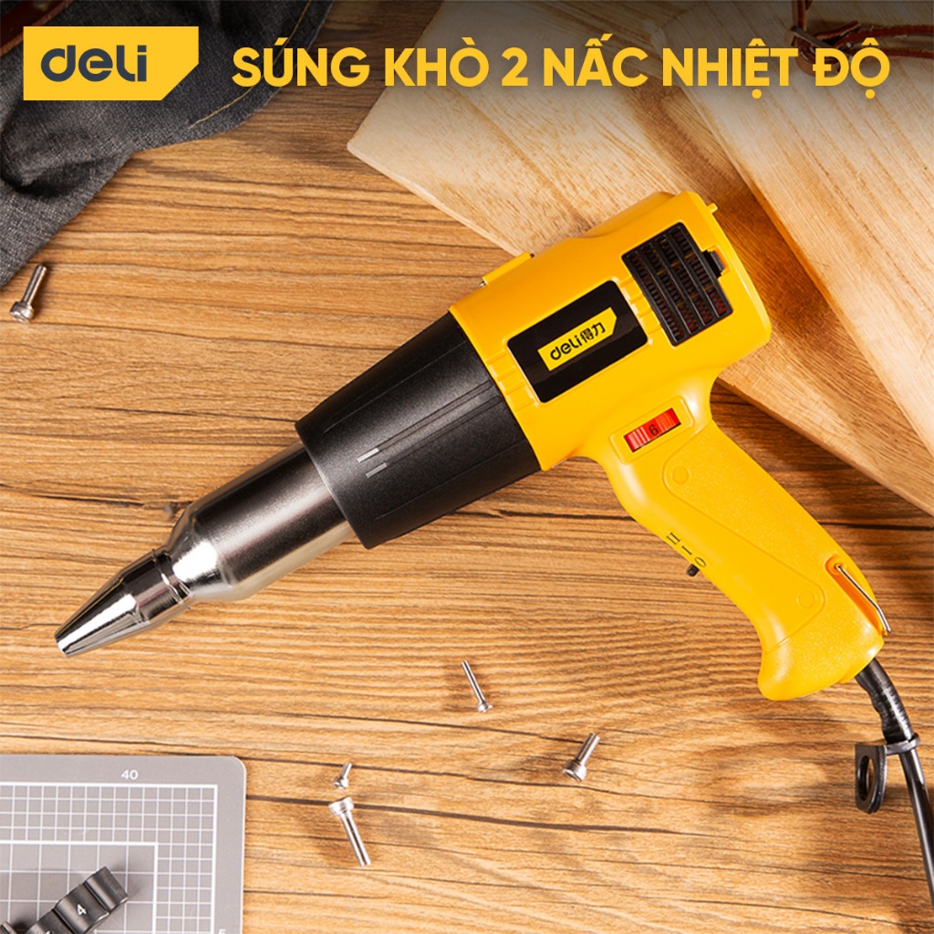 Máy khò nhiệt Deli Súng Khò Hàn Nhựa Màng Co Thổi Hơi Nóng Cao Cấp Lên Tới 480 Độ