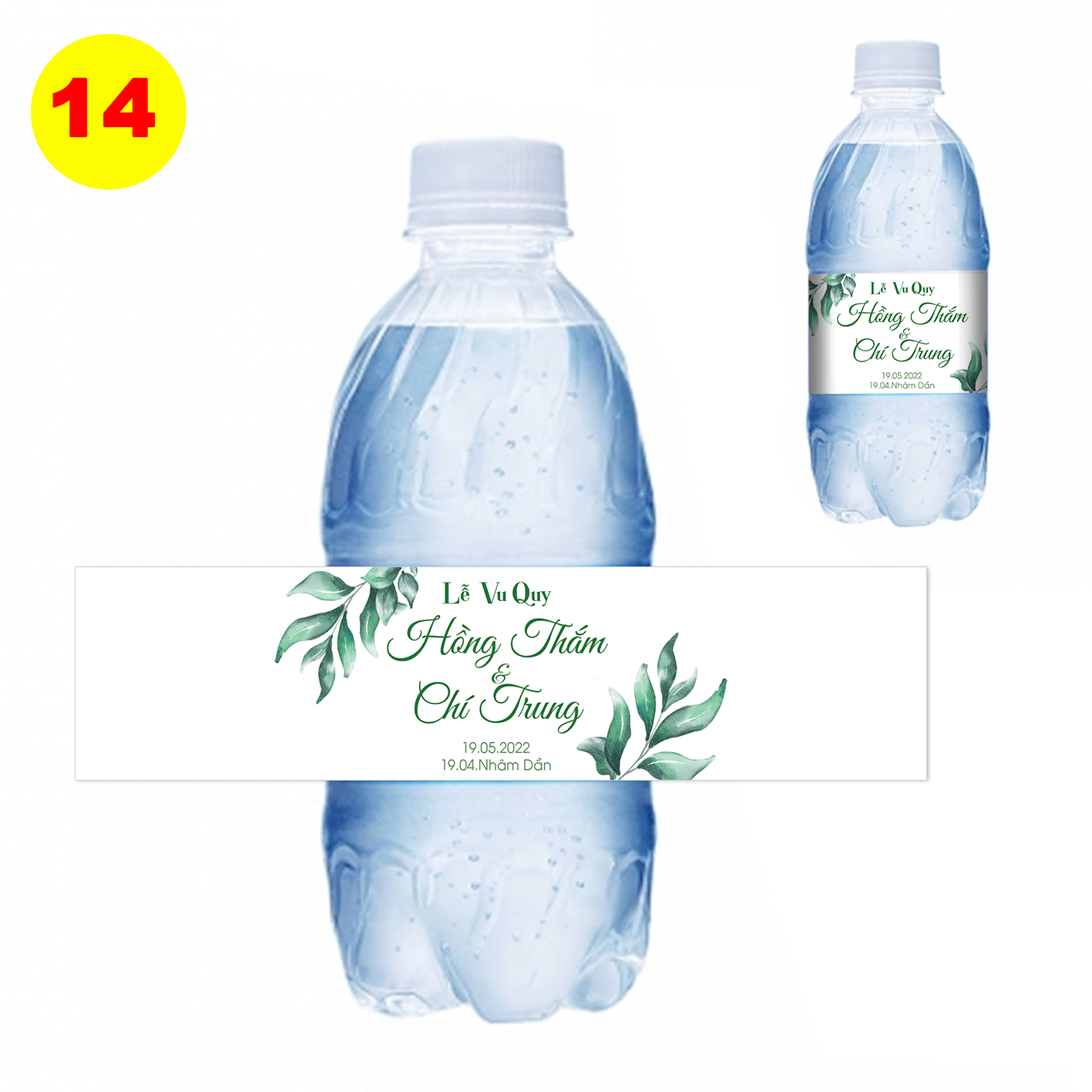 Decal nhãn dán chai nước đám cưới - chai tròn MS 14