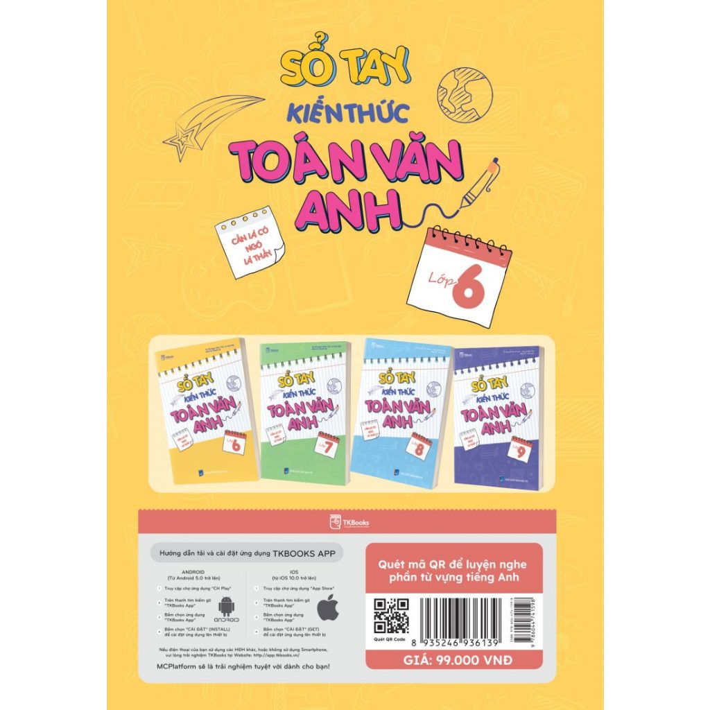 Sách - Sổ tay kiến thức Toán Văn Anh Lớp 6 MC