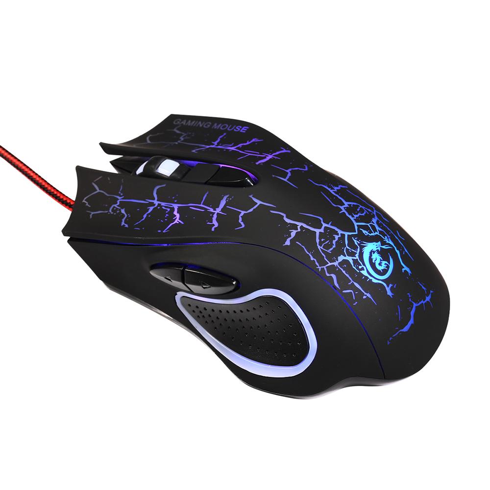 HXSJ A888B USB Wired Optical Gaming Mouse Colorful Light Gaming Mouse 6-button Mouse with Five Adjustable DPI