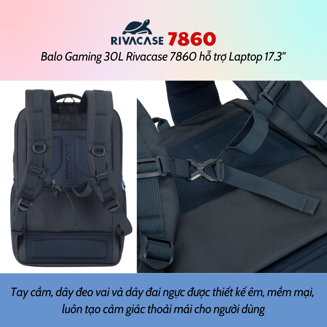 Balo Gaming 30L Rivacase 7860 Hỗ Trợ Laptop 17.3&quot; - Bảo Hành 24 Tháng - Hàng Chính Hãng