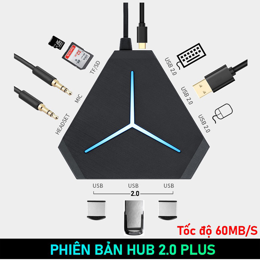 Bộ chia cổng HUB USB mở rộng kết nối đa năng 6 cổng USB tốc độ cao, cổng Audio, đầu đọc thẻ nhớ, đèn LED đẹp rực rỡ