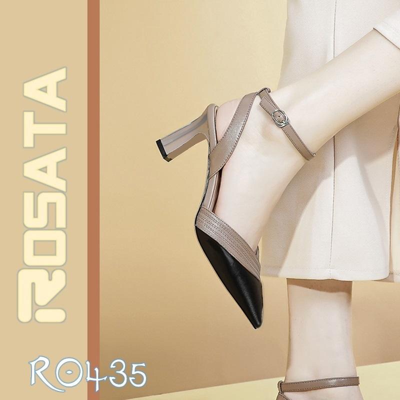 Giày sandal nữ cao gót 6 phân hàng hiệu rosata hai màu đen kem ro435