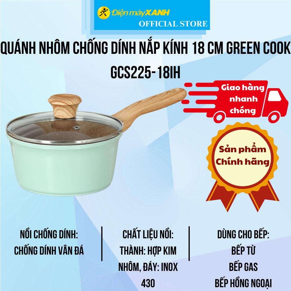 Quánh nhôm chống dính nắp kính 18 cm Green Cook GCS225-18IH