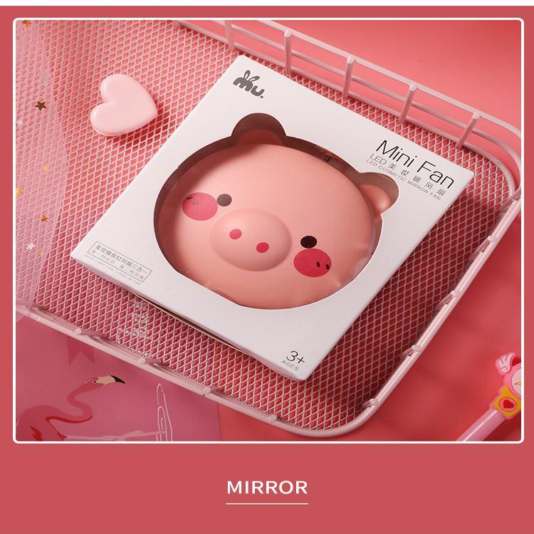 Quạt Sạc Mini Kèm Đèn Gương Hình Pepapig Siêu Cute - Giao Hàng Toàn Quốc