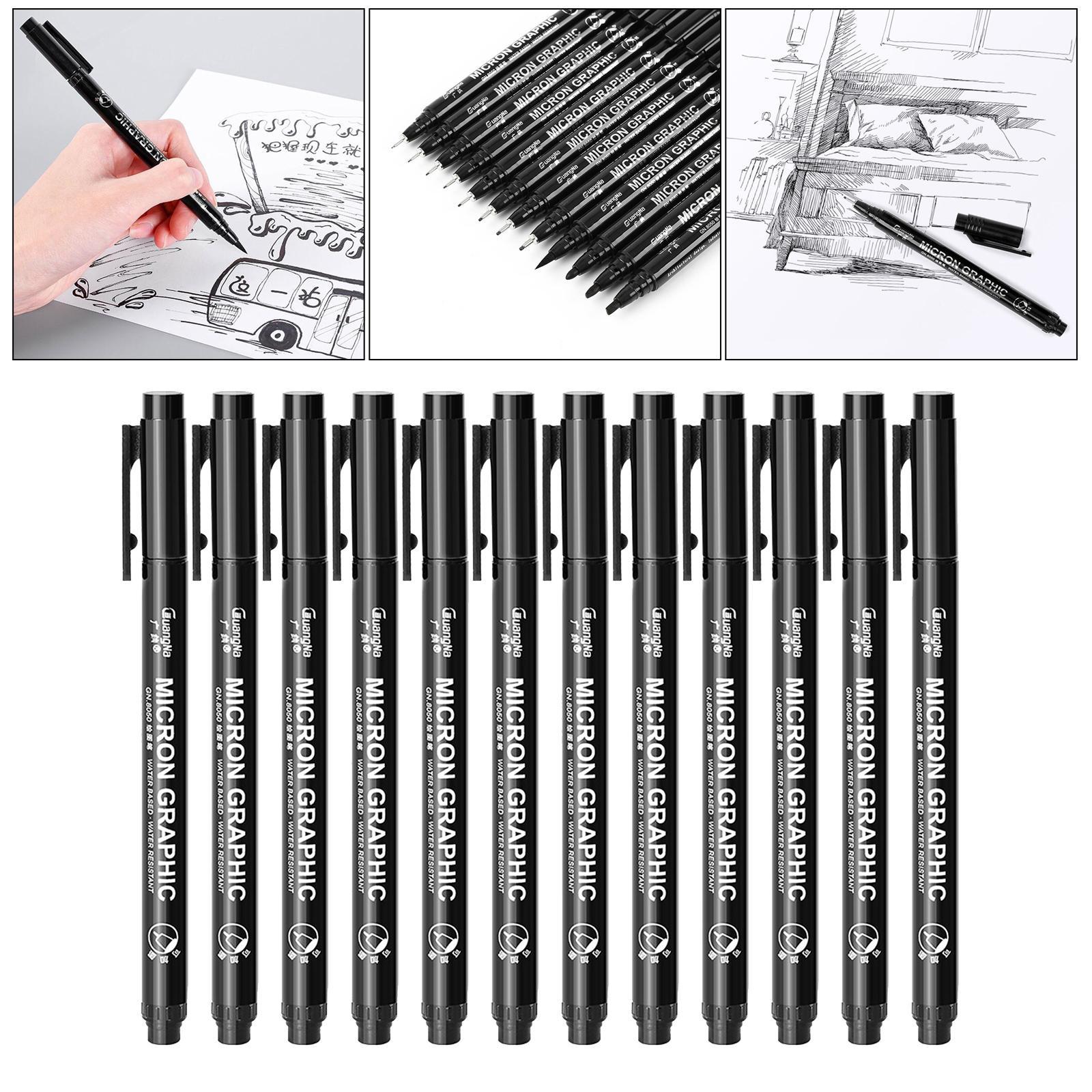 Fine Liner Pen Pigment Marker Waterproof Ink Sketching Manga 12pcs