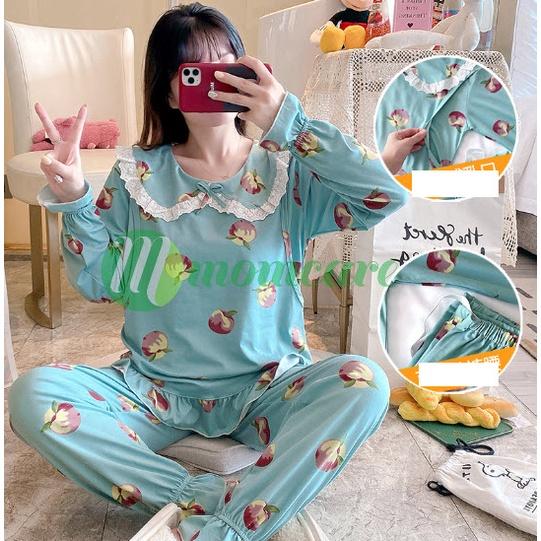 Bộ đồ bầu CỔ BÈO - Đồ sau sinh cho con bú ti dài tay, quần áo cho mẹ thời trang đẹp mặc nhà Cotton mùa hè giá rẻ Bigsize NEW