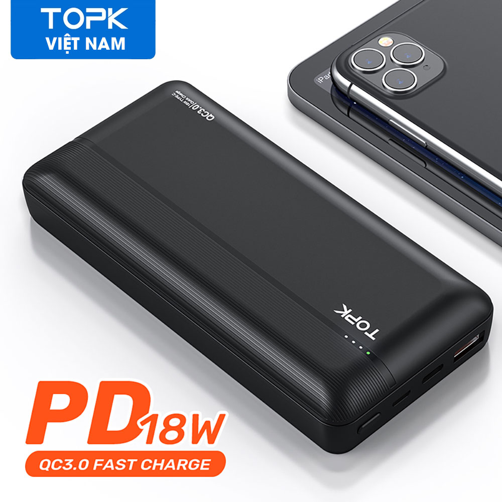 Sạc Dự Phòng Nhanh Thông Dụng TOPK I2015P 20000 MAh 18W QC3.0  Dành Cho iPhone Samsung OPPO VIVO HUAWEI XIAOMI - Hàng chính hãng