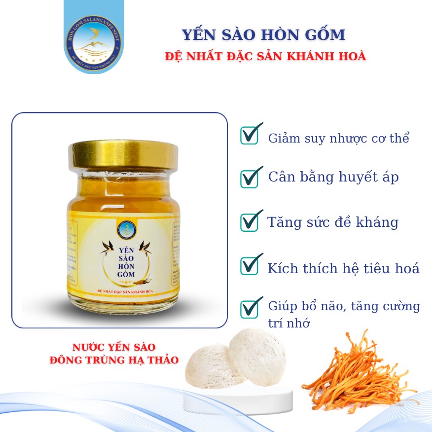 [COMBO 30 LỌ 70ML] Nước Yến Sào Đông Trùng Hạ Thảo- Yến Sào Hòn Hốm Chính Hiệu Khánh Hoà - H G SALANGANES NEST