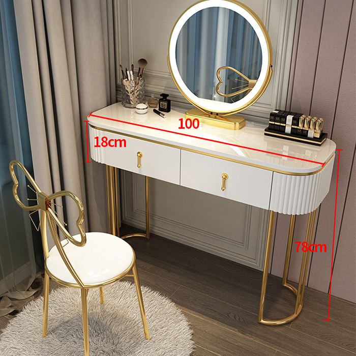 Bàn trang điểm 100cm hiện đại kèm Gương LED cao cấp - Bàn phấn Gỗ MDF Chân kim loại Bền đẹp sang trọng LUX-BAP07
