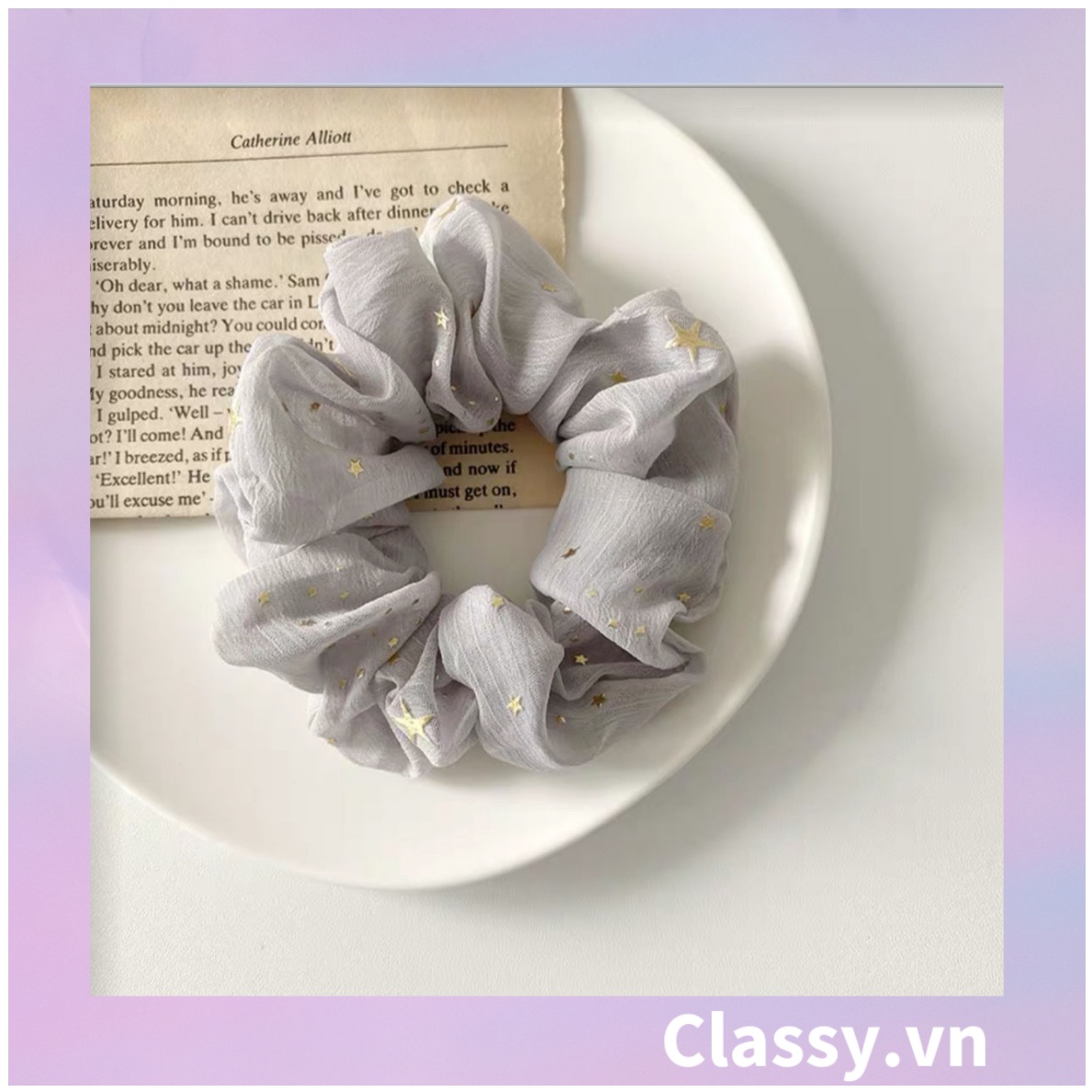 Scrunchies cột tóc, buộc tóc sợi lưới, họa tiết ánh sao, nhiều màu thanh lịch PK1023