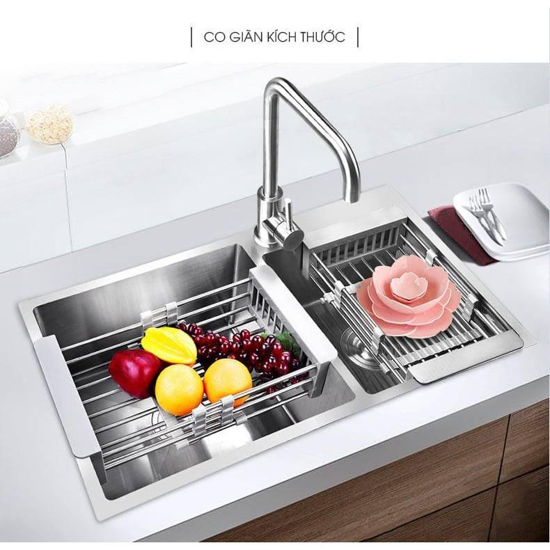 Khay Gác Bồn Rửa Bát Inox , Khay INOX Rút Tiện Dụng Cao Cấp , Khay Đựng Đồ Đa Năng Rút Gọn