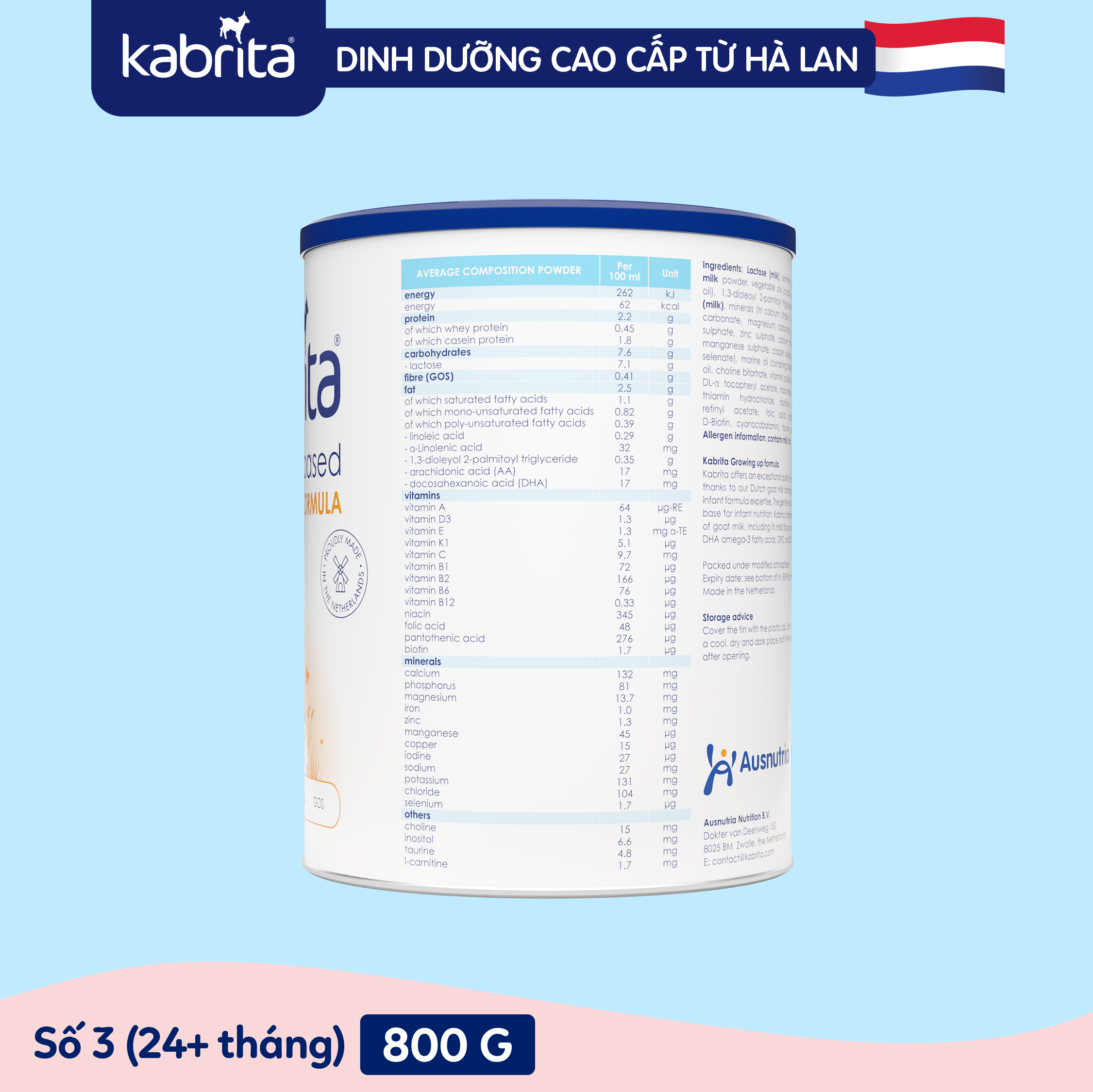 [TẶNG ĐỒ CHƠI THẢ KHỐI] Sữa dê Kabrita số 3 cho trẻ trên 24 tháng - Lon 800g