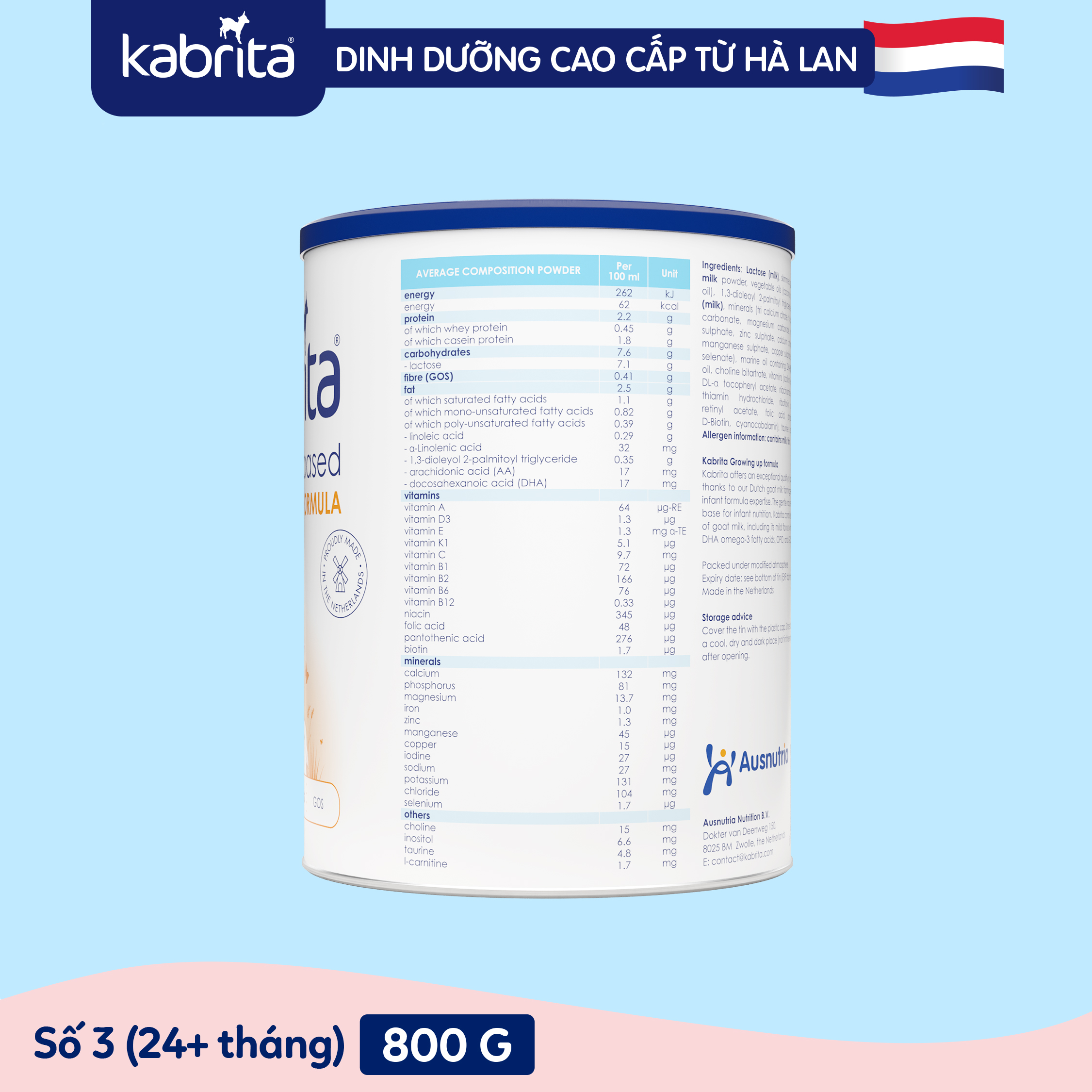 [TẶNG SET DÊ BÔNG] COMBO 2 lon Sữa dê Kabrita số 3 cho trẻ trên 24 tháng - Lon 800g