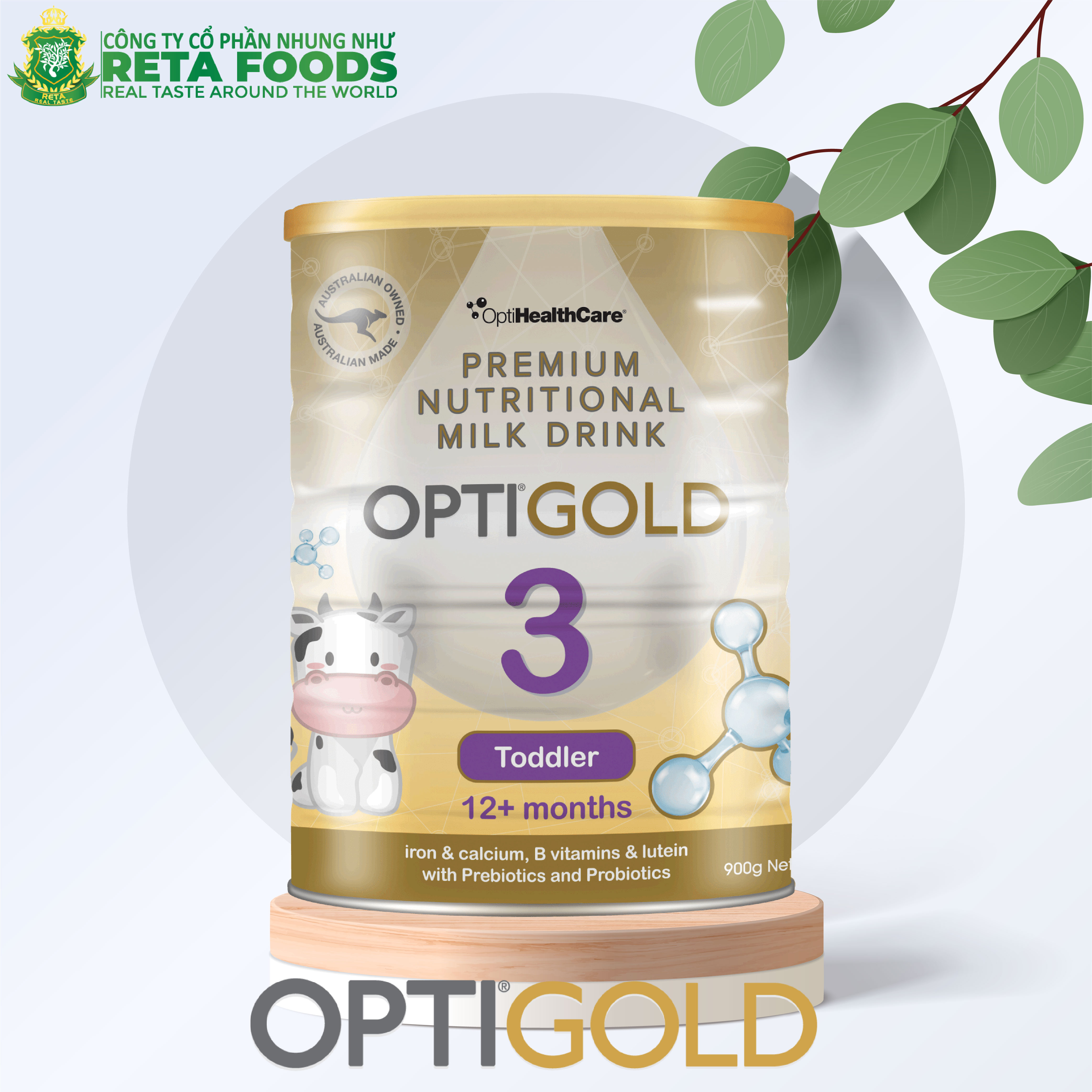 Sữa bột cho trẻ từ 12 tháng tuổi trở lên Optigold Infant Formula with Pre &amp; Probiotics Step 3