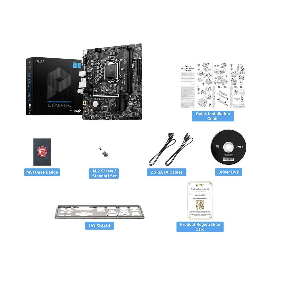 Bo Mạch Chủ Mainboard MSI H510M-A PRO (Intel H510, Socket 1200, m-ATX, 2 khe Ram DDR4)- Hàng Chính Hãng