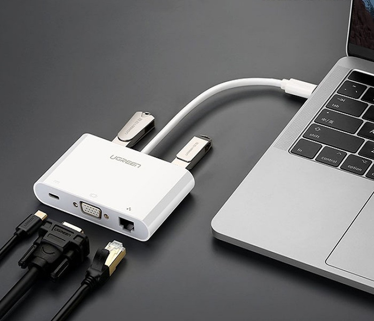 Bộ chuyển đổi đa chức năng USB Tpe C sang VGA + Lan + USB 3.0 + USB 2.0 UGreen 030439 - Hàng Chính Hãng
