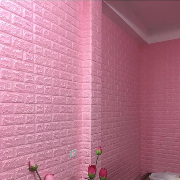 Giấy /Xốp Dán Tường Giả Gạch 3D MÀU HỒNG NHẠT- Giá Rẻ- Đa Dạng Tạo Không Gian Sống Sang Trọng Sach Sẽ-